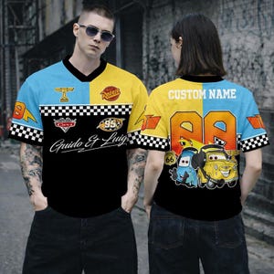 Custom Name Disneyland Cars Football Jersey, Personalized Cars Lightning McQueen Sally Doc Luigi Guido Croptop Football Jersey, Cars Movie image 2