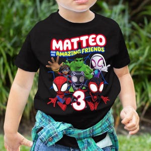 Camiseta de cumpleaños de Spidey y sus increíbles amigos, camiseta de cumpleaños de Spidey superhéroe para niño, camiseta a juego de cumpleaños familiar de Spidey, camiseta personalizada de Spidey imagen 1