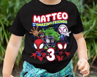 Camiseta de cumpleaños de Spidey y sus increíbles amigos, camiseta de cumpleaños de Spidey superhéroe para niño, camiseta a juego de cumpleaños familiar de Spidey, camiseta personalizada de Spidey