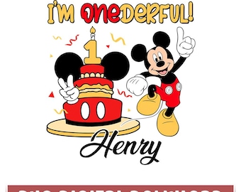 Disneyland Mickey I'm Onederful Birthday PNG, Mickey Mouse Birthday Png, Disneyland Birthday Trip Png, First Birthday Gift, Digital Download