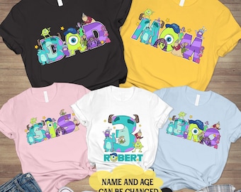 Camiseta personalizada de cumpleaños de Monster Inc., camiseta de cumpleaños de Monster Inc., camiseta de viaje de cumpleaños familiar a juego, camiseta de cumpleaños de Mike y Sully
