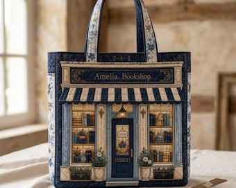 Custom Bookshop Tote Bag, Personalized Reader Tote, Quilted Book Lover Gift, Vintage Floral Library Bag, Book Club Gift, Literary Gift