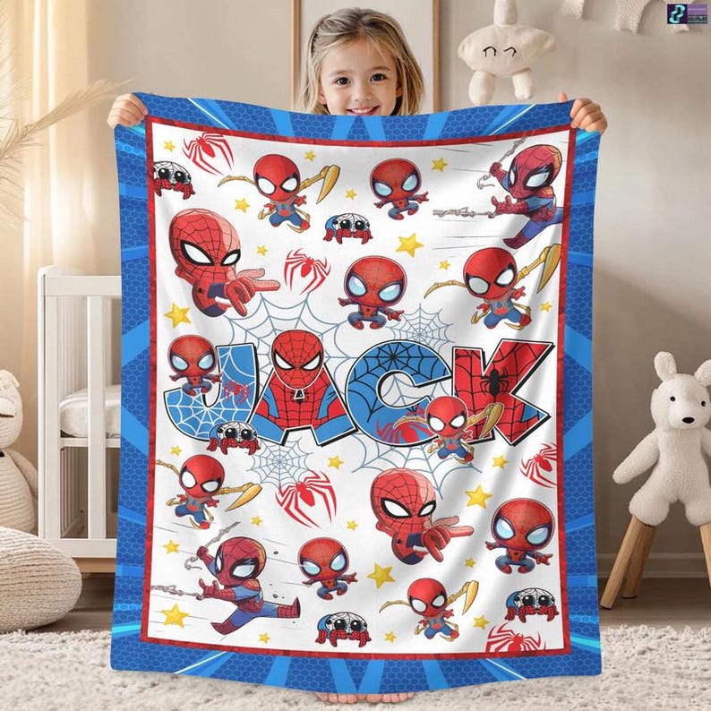Personalized Spiderman Fleece Blanket, Custom Superhero Blanket, Spiderman Throw Blanket For Bed Couch Sofa, Spiderman Birthday Theme Gift image 3