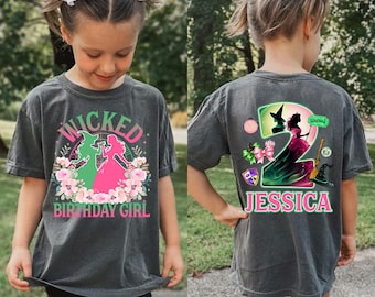 Camiseta personalizada de cumpleaños para niña malvada, regalo de cumpleaños personalizado para niña malvada, camiseta "Cambiada para bien", camiseta del Mago de Oz, camiseta rosa y verde de bruja