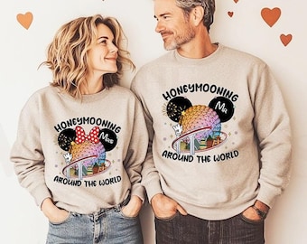 Disneyland Epcot Honeymoon Couple Matching Shirt, Honeymooning Around The World Shirt, Just Married Mr And Mrs Shirt, Wife And Husband Shirt