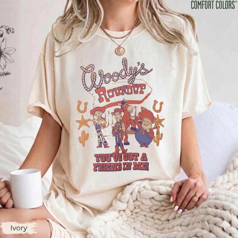 Comfort Colors Toy Story Woody's Roundup Shirt, You've Got A Friend In Me Tee, Woody And Jessie Graphic Shirt, Retro Disneyland Outfit image 1