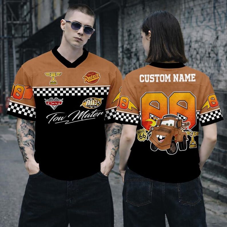 Custom Name Disneyland Cars Football Jersey, Personalized Cars Lightning McQueen Sally Doc Luigi Guido Croptop Football Jersey, Cars Movie image 5