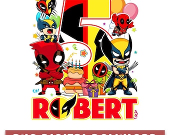 Aangepaste Deadpool and Wolverine verjaardag png, Deadpool veelvraat verjaardag familie bijpassende reis, Deadpool en veelvraat png, digitale download