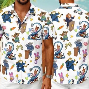 Zootopia Hawaiian Shirt, Disneyland Judy And Nick Hawaiian Shirt, Disneyland Animal Characters Shirt, Cute Coquette Zootopia Gift For Fans image 1