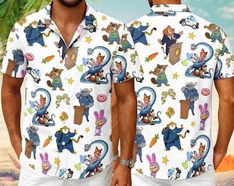 Camisa hawaiana de Zootopia, camisa hawaiana de Judy y Nick de Disneyland, camisa de personajes animales de Disneyland, lindo regalo de Coquette Zootopia para fans