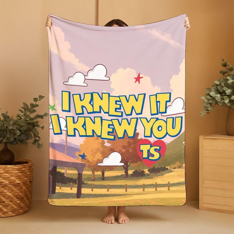 Tay Story 5 Fleece Blanket, I Knew It I Knew You Throw Blanket, TS Music Fan Gift, Retro Cartoon Clouds Cozy Bedding,Nursery Kids Room Decor image 2