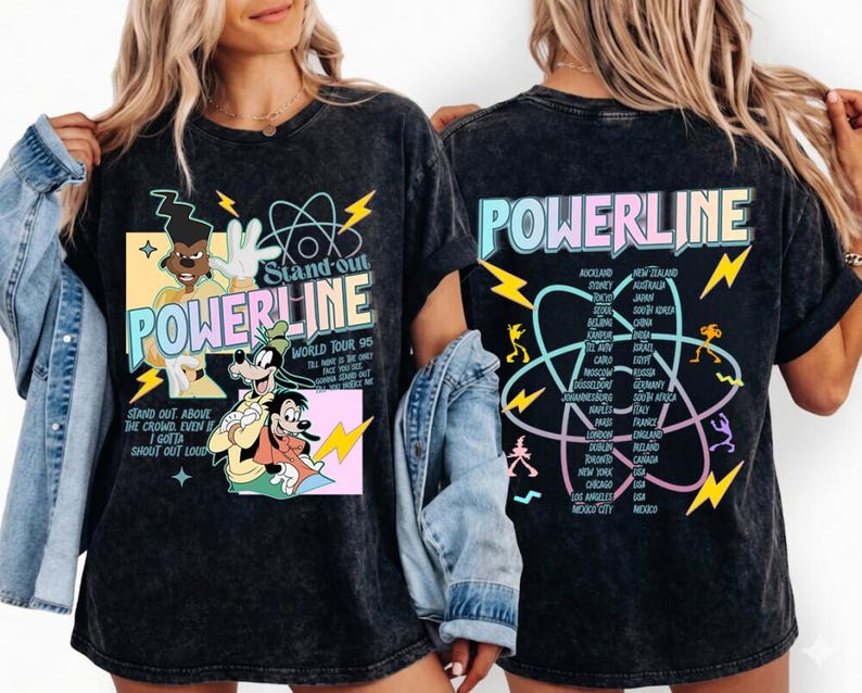 Comfort Colors A Goofy Movie Powerline Shirt, Max Goof World Tour 95 Tee, Retro 90s Disneyland Shirt, Disneyland Family Trip Shirt image 1
