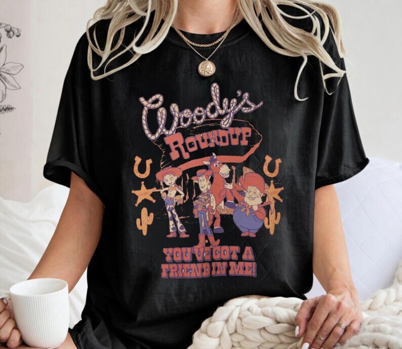Comfort Colors Toy Story Woody's Roundup Shirt, You've Got A Friend In Me Tee, Woody And Jessie Graphic Shirt, Retro Disneyland Outfit image 4