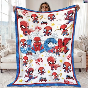 Personalized Spiderman Fleece Blanket, Custom Superhero Blanket, Spiderman Throw Blanket For Bed Couch Sofa, Spiderman Birthday Theme Gift image 1