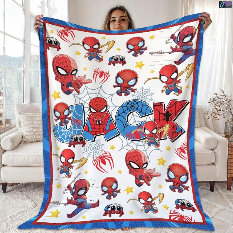Personalized Spiderman Fleece Blanket, Custom Superhero Blanket, Spiderman Throw Blanket For Bed Couch Sofa, Spiderman Birthday Theme Gift image 1