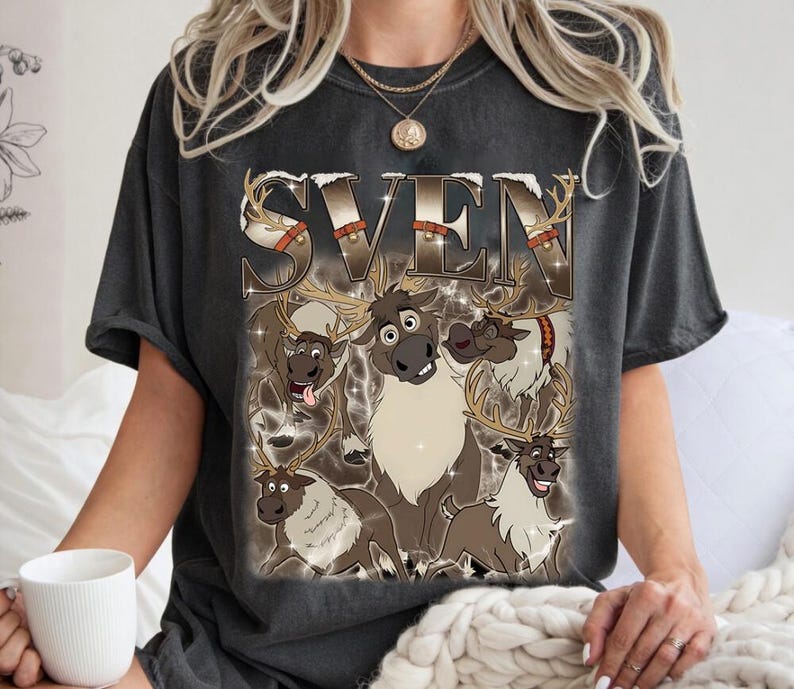 Vintage Bootleg Disneyland Sven Reindeer Comfort Colors Shirt, Frozen Group Matching Tee, Frozen Birthday Trip Outfit, Family Vacation Shirt image 1