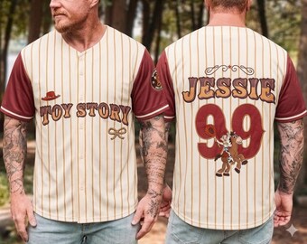 Camiseta de béisbol personalizada de Jessie de Toy Story, camisa personalizada de Disneyland con botones, camiseta deportiva personalizada con nombre y número, regalo de vaquera del oeste
