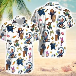 Zootopia Hawaiian Shirt, Disneyland Judy And Nick Hawaiian Shirt, Disneyland Animal Characters Shirt, Cute Coquette Zootopia Gift For Fans image 2