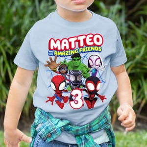 Camiseta de cumpleaños de Spidey y sus increíbles amigos, camiseta de cumpleaños de Spidey superhéroe para niño, camiseta a juego de cumpleaños familiar de Spidey, camiseta personalizada de Spidey imagen 2