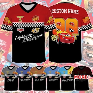 Custom Name Disneyland Cars Football Jersey, Personalized Cars Lightning McQueen Sally Doc Luigi Guido Croptop Football Jersey, Cars Movie image 1