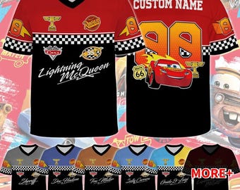 Custom Name Disneyland Cars Football Jersey, Personalized Cars Lightning McQueen Sally Doc Luigi Guido Croptop Football Jersey, Cars Movie