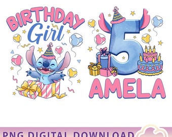 Personalized Disneyland Stitch Birthday Girl PNG, Custom Lilo And Stitch Birthday Png, Birthday Png, Stitch Birthday Png, Digital Download