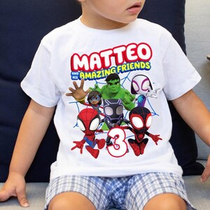 Camiseta de cumpleaños de Spidey y sus increíbles amigos, camiseta de cumpleaños de Spidey superhéroe para niño, camiseta a juego de cumpleaños familiar de Spidey, camiseta personalizada de Spidey imagen 3
