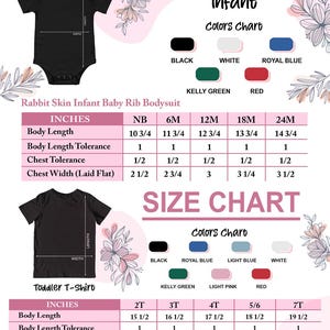 the size chart for a baby's bodysuit