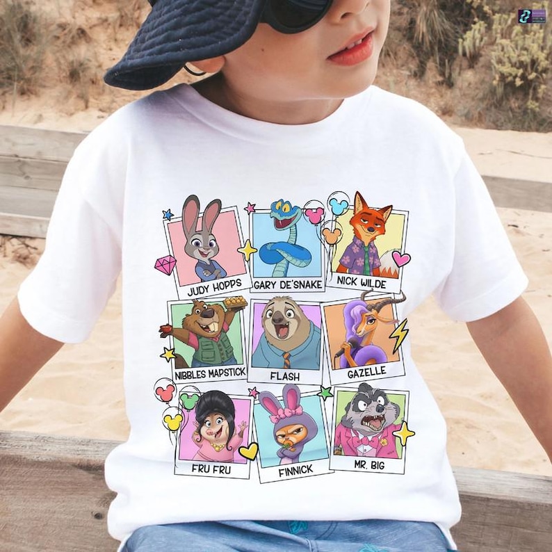 Comfort Colors Disneyland Zootopia 2 Characters Photo Portrait Shirt, Zootopia Nick Judy Hopps Gary Nibbles Tee, Disneyworld Family Matching image 3