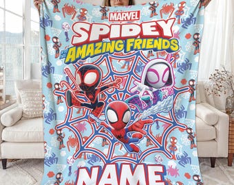 Manta personalizada de Spidey y sus increíbles amigos, manta polar de Spidey Friends, manta de superhéroe de Spiderman, regalo de cumpleaños personalizado de Spidey