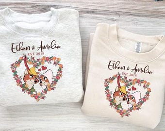 Camiseta de Disneyland para San Valentín con colores cómodos, camiseta de pareja de Robin Hood y Maid Marian, camiseta personalizada de pareja de Disneyland, camiseta de San Valentín