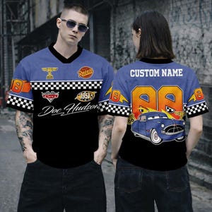 Custom Name Disneyland Cars Football Jersey, Personalized Cars Lightning McQueen Sally Doc Luigi Guido Croptop Football Jersey, Cars Movie image 6