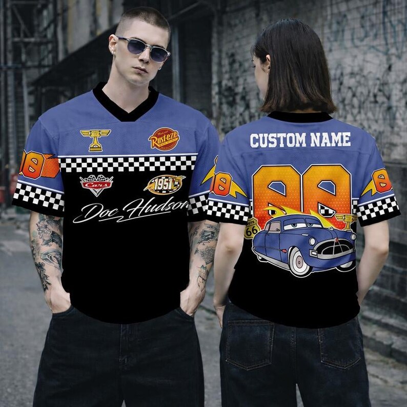 Custom Name Disneyland Cars Football Jersey, Personalized Cars Lightning McQueen Sally Doc Luigi Guido Croptop Football Jersey, Cars Movie image 6