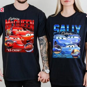 Comfort Colors Lightning McQueen And Sally Couple Shirt, Disneyland Cars Couple Matching Tee, Lightning McQueen Shirt, Walt Disneyworld Tees image 2