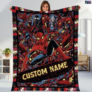 Personalized Superhero Blanket, Custome Spiderman Fleece Blanket, Spiderman Birthday Theme Party Blanket, Spiderman Blanket For Boys Girls