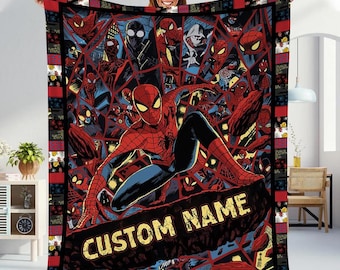 Manta personalizada de superhéroes, manta polar personalizada de Spiderman, manta para fiesta temática de cumpleaños de Spiderman, manta de Spiderman para niños y niñas