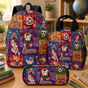 Personalized Digital Circus Backpack Set, Amazing Digital Circus School Bag, Custom Name Lunch Box & Pencil Case, Cute Back to School Gift