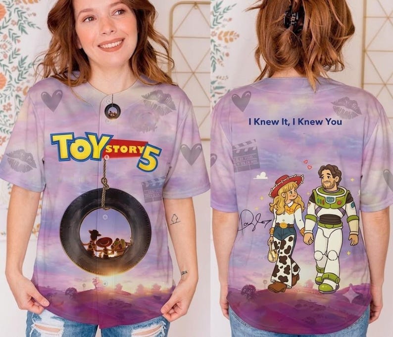 TS Toy Story 5 Baseball Jersey, I Knew It I Knew You Jersey, Custom Buzz And Jessie Theme, Toy Story Friends Outfit, Cute Music Fan Gift image 1