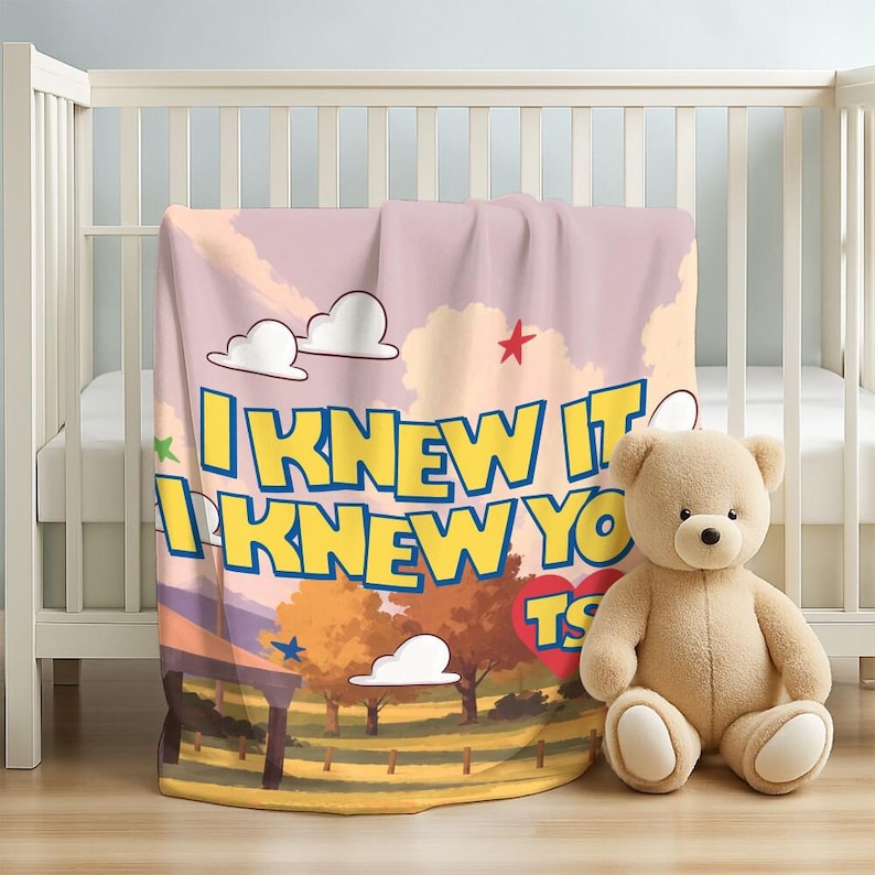 Tay Story 5 Fleece Blanket, I Knew It I Knew You Throw Blanket, TS Music Fan Gift, Retro Cartoon Clouds Cozy Bedding,Nursery Kids Room Decor image 3