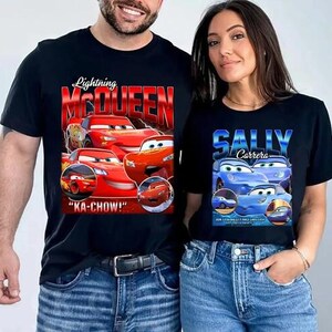 Comfort Colors Lightning McQueen And Sally Couple Shirt, Disneyland Cars Couple Matching Tee, Lightning McQueen Shirt, Walt Disneyworld Tees image 1