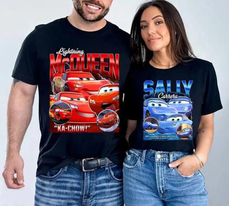 Comfort Colors Lightning McQueen And Sally Couple Shirt, Disneyland Cars Couple Matching Tee, Lightning McQueen Shirt, Walt Disneyworld Tees image 1