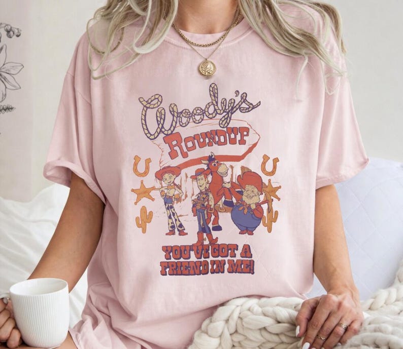 Comfort Colors Toy Story Woody's Roundup Shirt, You've Got A Friend In Me Tee, Woody And Jessie Graphic Shirt, Retro Disneyland Outfit image 2