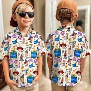 Maglietta hawaiana personalizzata di Toy Story per Disneyland, maglietta hawaiana personalizzata di Toy Story 5 della Pixar, viaggio a Disneyland per il Pixar Fest Lilypad, regalo di compleanno