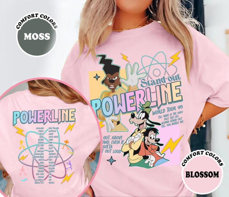 Comfort Colors A Goofy Movie Powerline Shirt, Max Goof World Tour 95 Tee, Retro 90s Disneyland Shirt, Disneyland Family Trip Shirt image 4