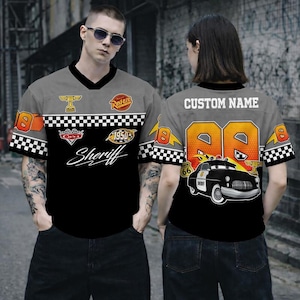 Custom Name Disneyland Cars Football Jersey, Personalized Cars Lightning McQueen Sally Doc Luigi Guido Croptop Football Jersey, Cars Movie image 7