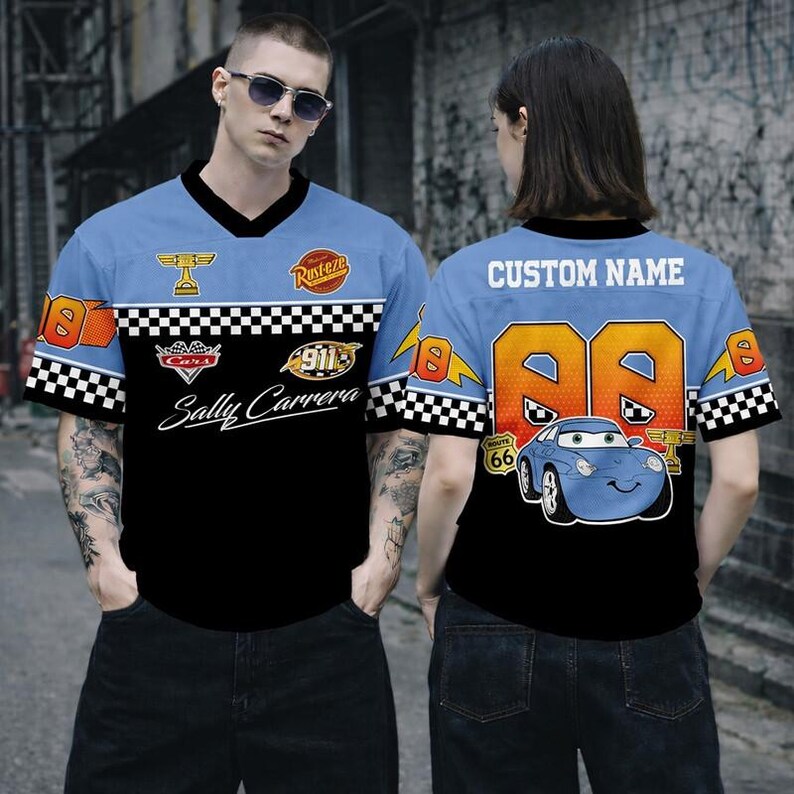 Custom Name Disneyland Cars Football Jersey, Personalized Cars Lightning McQueen Sally Doc Luigi Guido Croptop Football Jersey, Cars Movie image 4