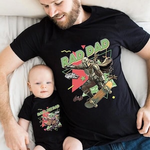 Retro Starwars The Mandalorian & Grogu Comfort Colors Shirt, Rad Dad And Rad Like Dad Shirt, Disneyland Dad And Son Shirt, Father's Day Gift image 1