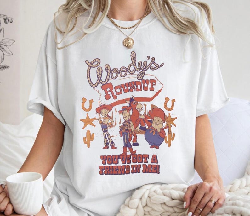 Comfort Colors Toy Story Woody's Roundup Shirt, You've Got A Friend In Me Tee, Woody And Jessie Graphic Shirt, Retro Disneyland Outfit image 3