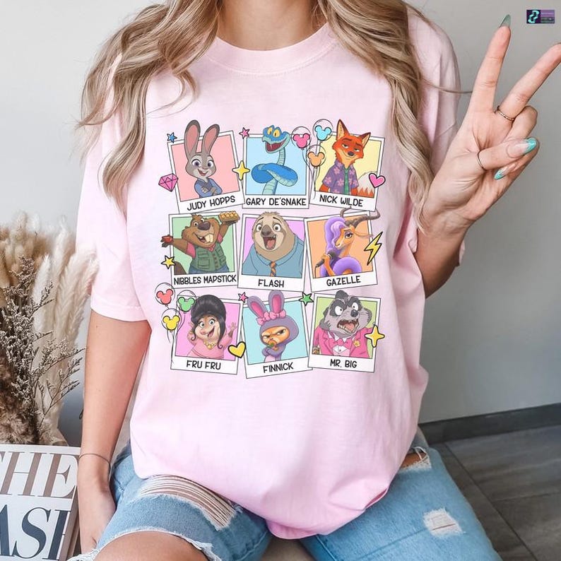 Comfort Colors Disneyland Zootopia 2 Characters Photo Portrait Shirt, Zootopia Nick Judy Hopps Gary Nibbles Tee, Disneyworld Family Matching image 2