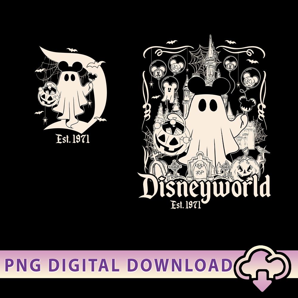Vintage Disneyworld Mickey Ghost PNG, Disneyworld Est 1971, Disneyworld Halloween Png, Mickey Not So Scary, Halloween Party,Digital Download